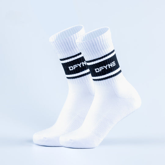 Chaussettes mi-hautes à rayures Blanc optique / Détail noir